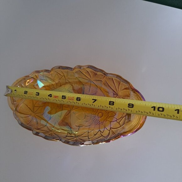 Indiana Marigold Carnival Glass Sunflower Celery Candy Dish Two Handles Vintage - Picture 6 of 11